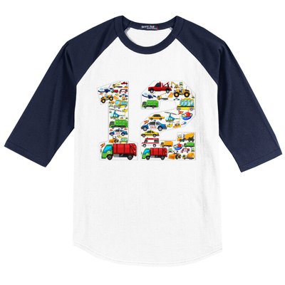 12th Birthday Transportation 12 Year Old Party Baseball Sleeve Shirt