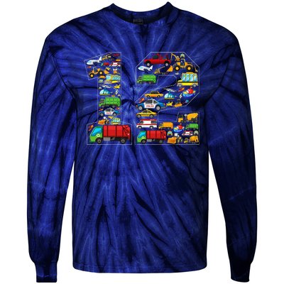 12th Birthday Transportation 12 Year Old Party Tie-Dye Long Sleeve Shirt