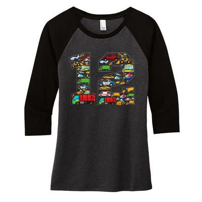 12th Birthday Transportation 12 Year Old Party Women's Tri-Blend 3/4-Sleeve Raglan Shirt