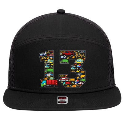 13th Birthday Transportation 13 Year Old Party 7 Panel Mesh Trucker Snapback Hat