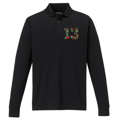 13th Birthday Transportation 13 Year Old Party Performance Long Sleeve Polo