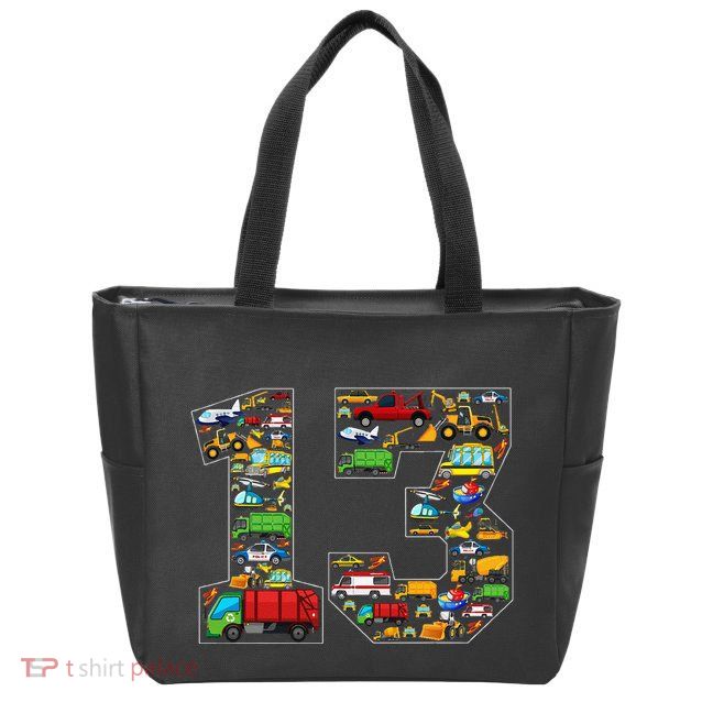 13th Birthday Transportation 13 Year Old Party Zip Tote Bag
