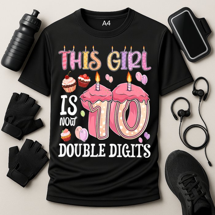10th Birthday This Girl Is Now 10 Years Old Double Digits Cooling Performance Crew T-Shirt