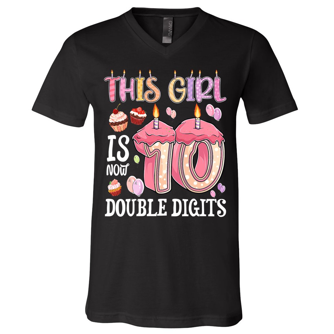 10th Birthday This Girl Is Now 10 Years Old Double Digits V-Neck T-Shirt
