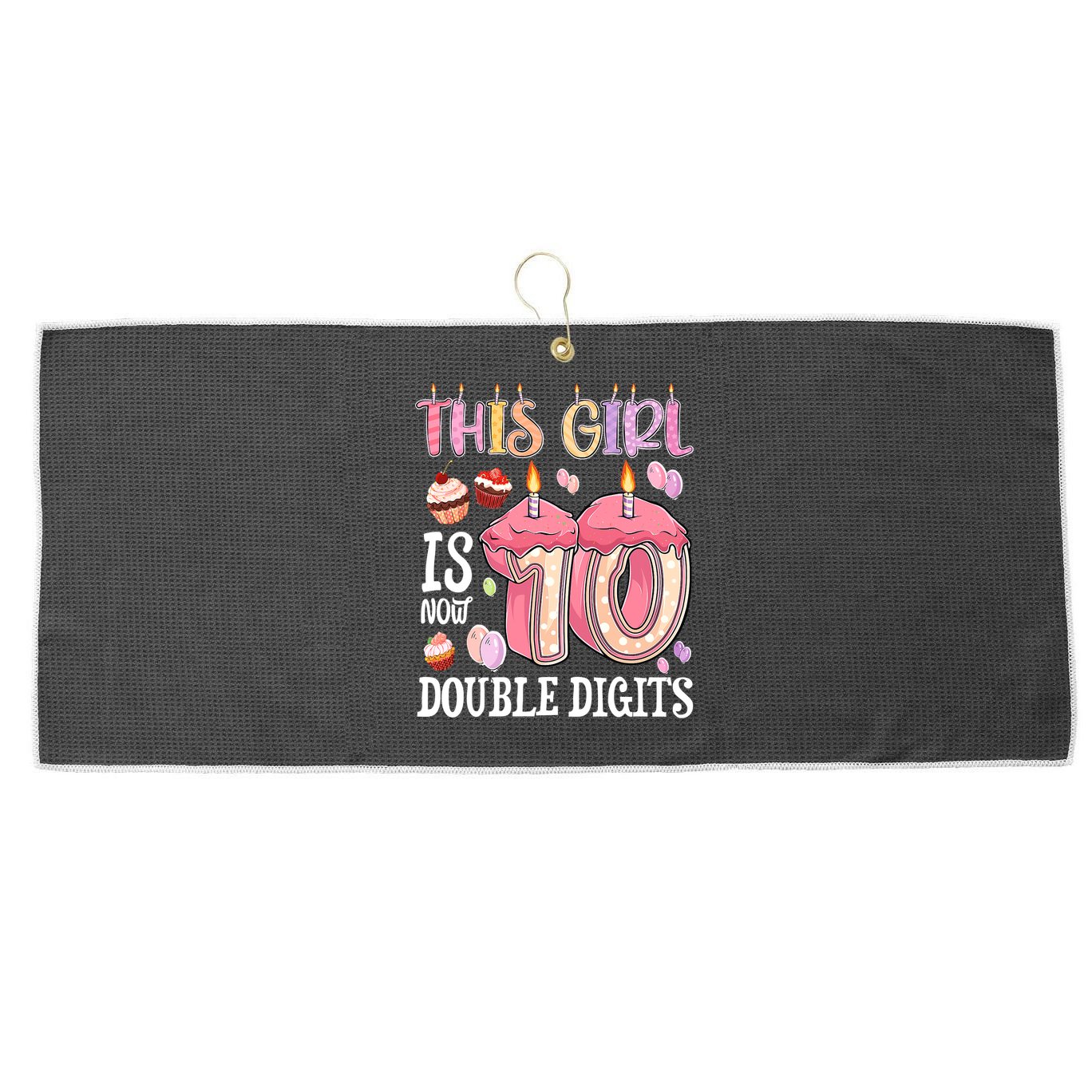 10th Birthday This Girl Is Now 10 Years Old Double Digits Large Microfiber Waffle Golf Towel