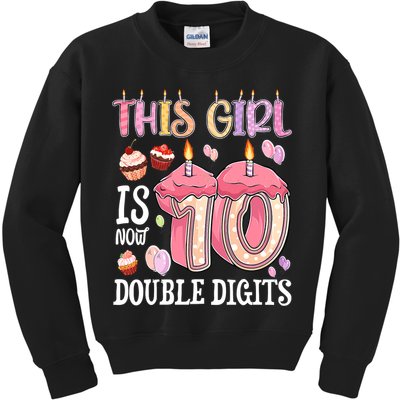 10th Birthday This Girl Is Now 10 Years Old Double Digits Kids Sweatshirt