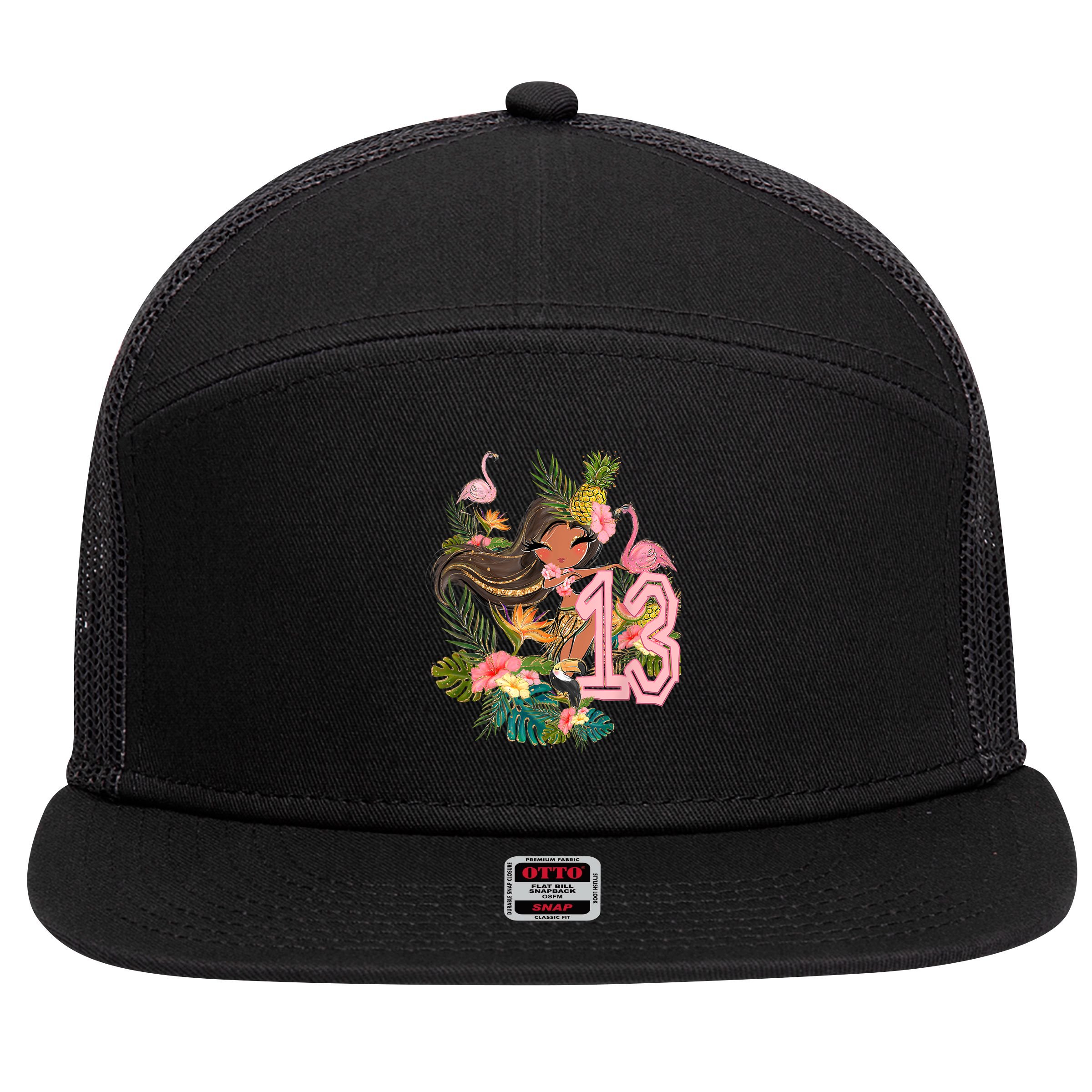 13th Birthday Tiki Party Pool Summer Hula Hawaiian Luau Friend 7 Panel Mesh Trucker Snapback Hat