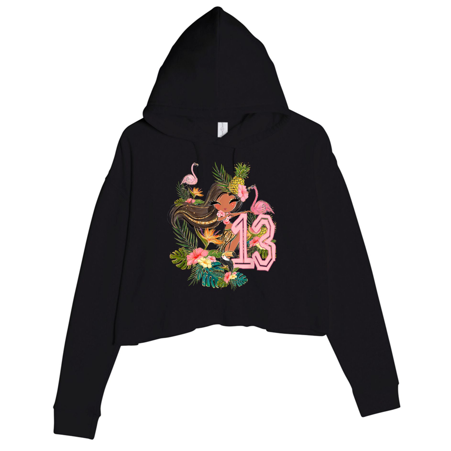 13th Birthday Tiki Party Pool Summer Hula Hawaiian Luau Friend Crop Fleece Hoodie