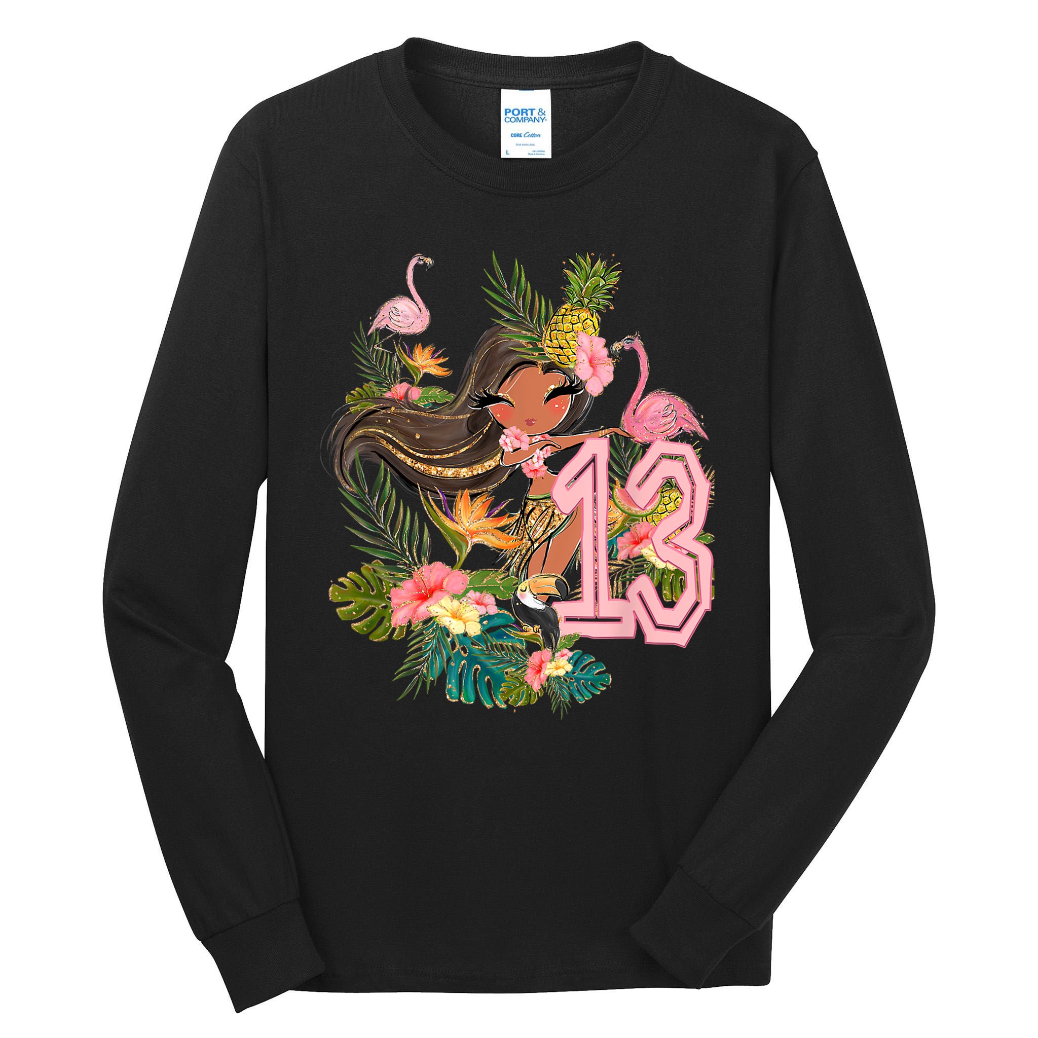 13th Birthday Tiki Party Pool Summer Hula Hawaiian Luau Friend Tall Long Sleeve T-Shirt