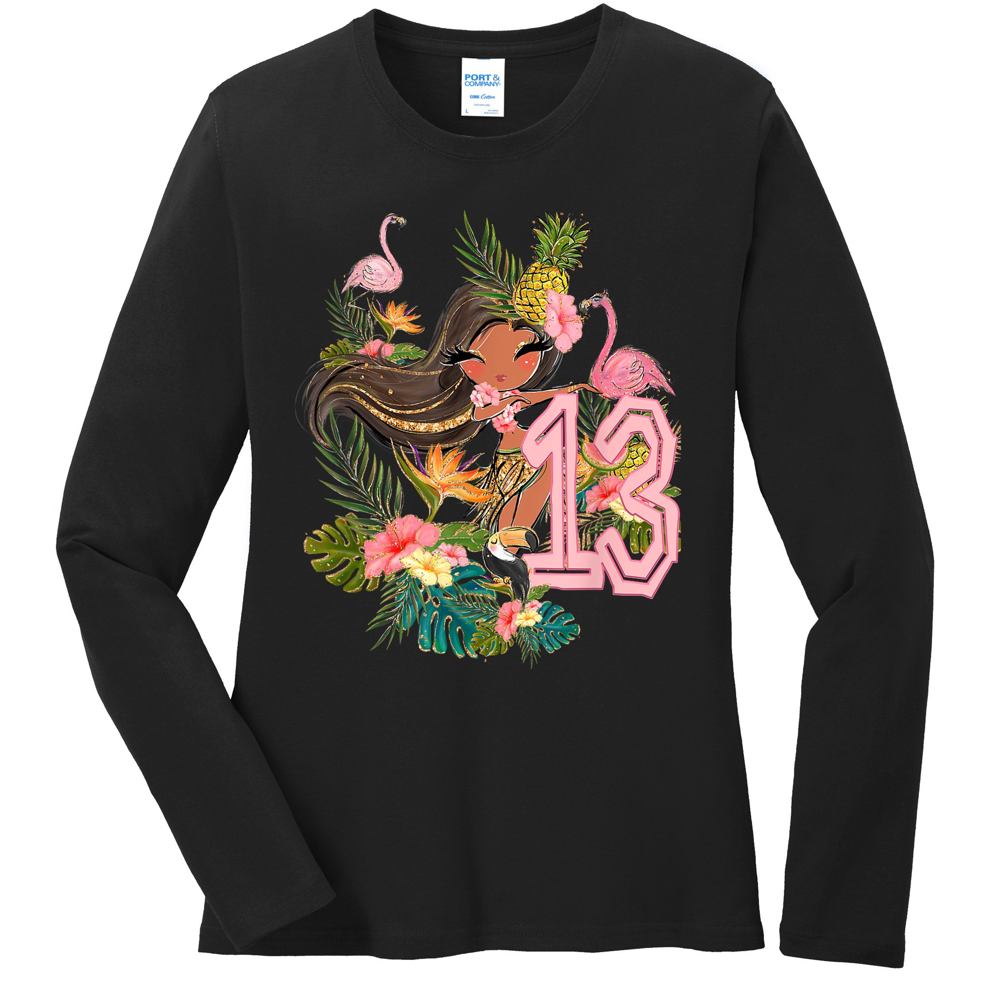13th Birthday Tiki Party Pool Summer Hula Hawaiian Luau Friend Ladies Long Sleeve Shirt