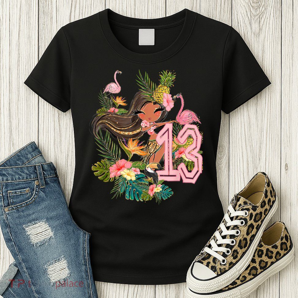 13th Birthday Tiki Party Pool Summer Hula Hawaiian Luau Friend Womens T-Shirt