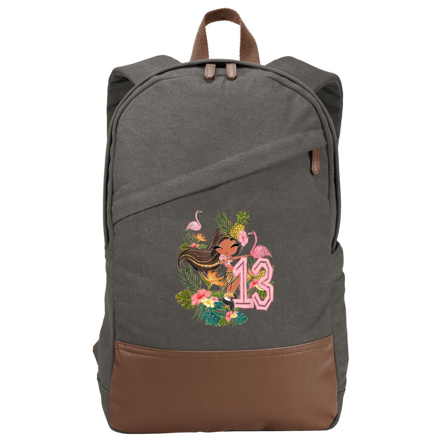 13th Birthday Tiki Party Pool Summer Hula Hawaiian Luau Friend Cotton Canvas Backpack
