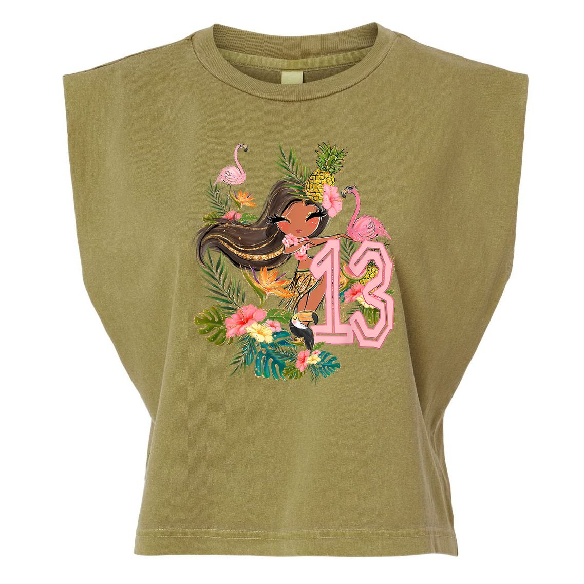 13th Birthday Tiki Party Pool Summer Hula Hawaiian Luau Friend Garment-Dyed Women's Muscle Tee