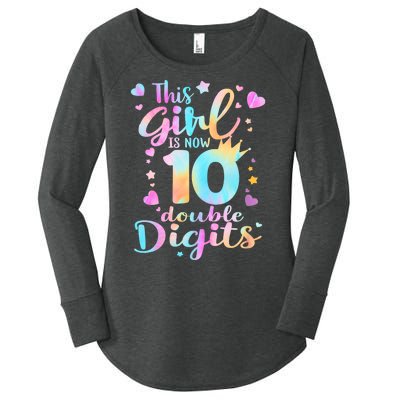 10th Birthday This Girl Is Now 10 Double Digits Tie Dye Women's Perfect Tri Tunic Long Sleeve Shirt