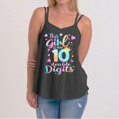 10th Birthday This Girl Is Now 10 Double Digits Tie Dye Women's Strappy Tank