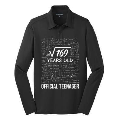 13 Birthday Teenager Boy 13yr Math 13th Birthday Silk Touch Performance Long Sleeve Polo