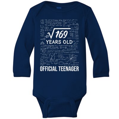 13 Birthday Teenager Boy 13yr Math 13th Birthday Baby Long Sleeve Bodysuit