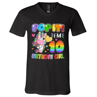 10th Birthday Unicorn Fidget Pop It Birthday 10 Year V-Neck T-Shirt