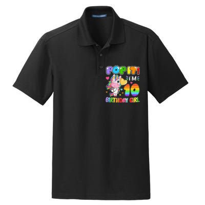 10th Birthday Unicorn Fidget Pop It Birthday 10 Year Dry Zone Grid Polo