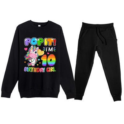 10th Birthday Unicorn Fidget Pop It Birthday 10 Year Premium Crewneck Sweatsuit Set