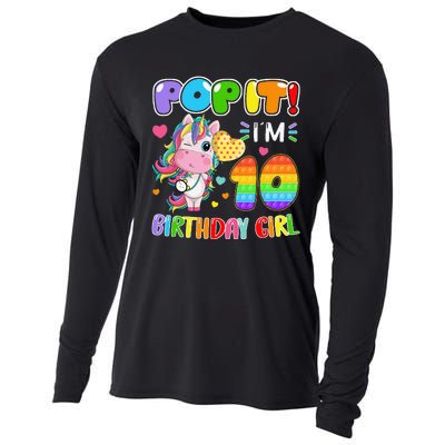 10th Birthday Unicorn Fidget Pop It Birthday 10 Year Cooling Performance Long Sleeve Crew