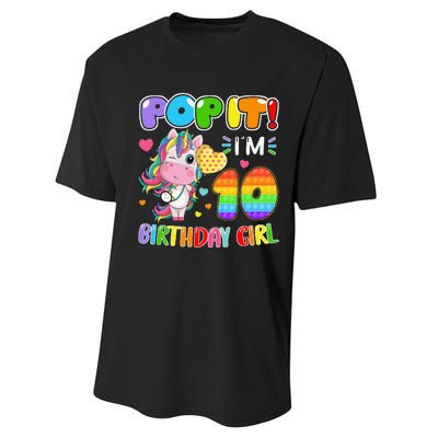 10th Birthday Unicorn Fidget Pop It Birthday 10 Year Performance Sprint T-Shirt