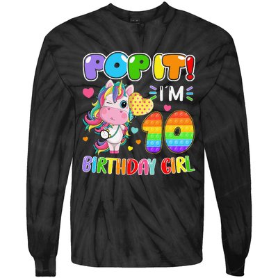 10th Birthday Unicorn Fidget Pop It Birthday 10 Year Tie-Dye Long Sleeve Shirt