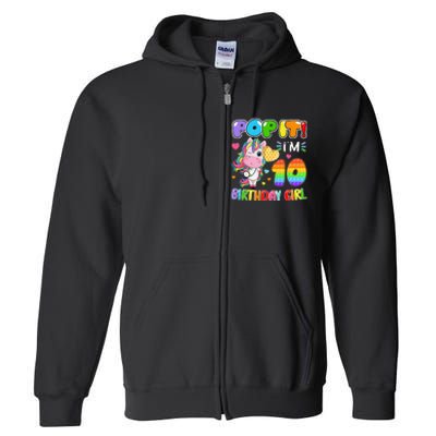 10th Birthday Unicorn Fidget Pop It Birthday 10 Year Full Zip Hoodie