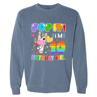 10th Birthday Unicorn Fidget Pop It Birthday 10 Year Garment-Dyed Sweatshirt