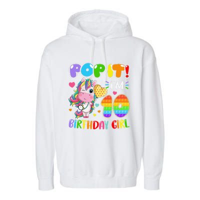 10th Birthday Unicorn Fidget Pop It Birthday 10 Year Garment-Dyed Fleece Hoodie