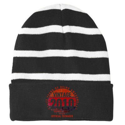 13th Birthday Vintage 2010 13 Years Old Striped Beanie with Solid Band