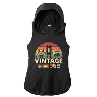 1982 Birthday Vintage Retro Vintage Ladies PosiCharge Tri-Blend Wicking Draft Hoodie Tank