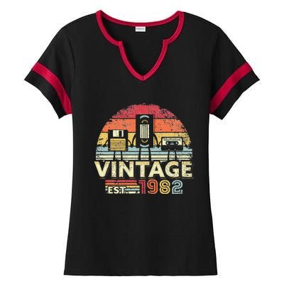 1982 Birthday Vintage Retro Vintage Ladies Halftime Notch Neck Tee