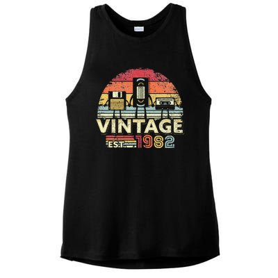 1982 Birthday Vintage Retro Vintage Ladies PosiCharge Tri-Blend Wicking Tank