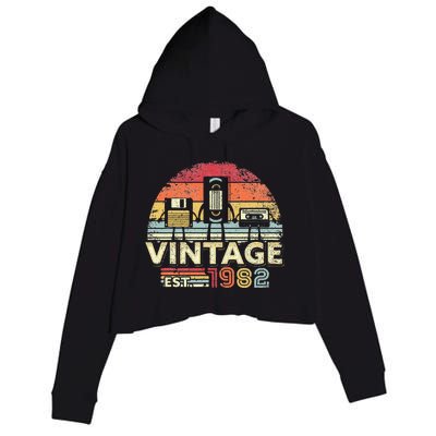 1982 Birthday Vintage Retro Vintage Crop Fleece Hoodie