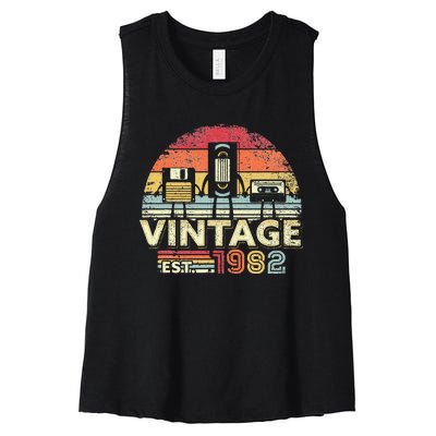 1982 Birthday Vintage Retro Vintage Women's Racerback Cropped Tank