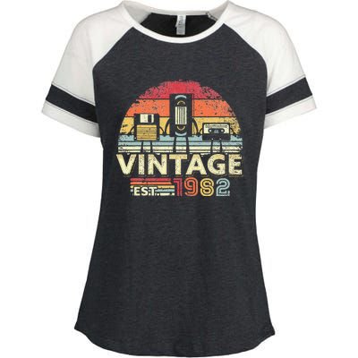 1982 Birthday Vintage Retro Vintage Enza Ladies Jersey Colorblock Tee