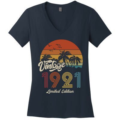 102nd Birthday Vintage Limited Edition 1921 Women's V-Neck T-Shirt