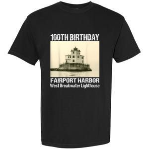 100th Birthday West Breakwater Lighthouse Fairport Harbor Garment-Dyed Heavyweight T-Shirt