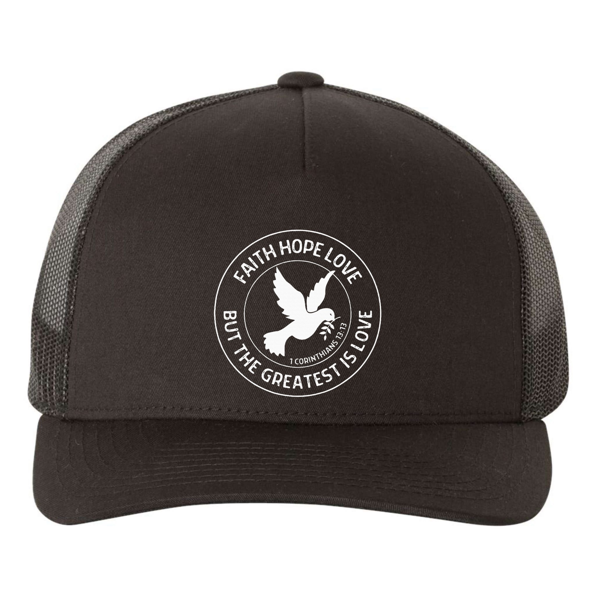1 Corinthians 1313 Faith Hope Love Christian Bible Verse Yupoong Adult 5-Panel Trucker Hat