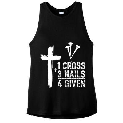 1 Cross 3 Nails Forgiven Jesus Christian Easter Ladies PosiCharge Tri-Blend Wicking Tank