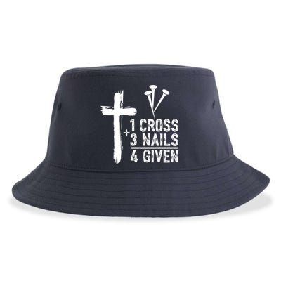 1 Cross 3 Nails Forgiven Jesus Christian Easter Sustainable Bucket Hat