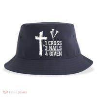 1 Cross 3 Nails Forgiven Jesus Christian Easter Sustainable Bucket Hat