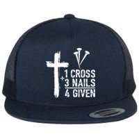 1 Cross 3 Nails Forgiven Jesus Christian Easter Flat Bill Trucker Hat