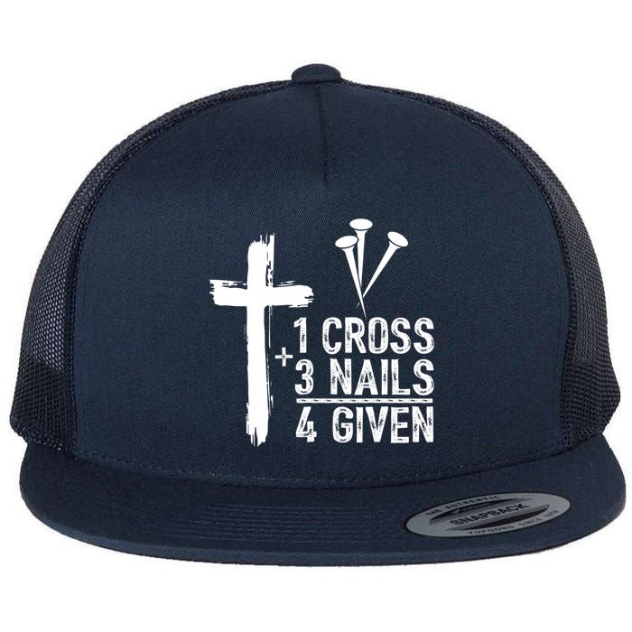 1 Cross 3 Nails Forgiven Jesus Christian Easter Flat Bill Trucker Hat