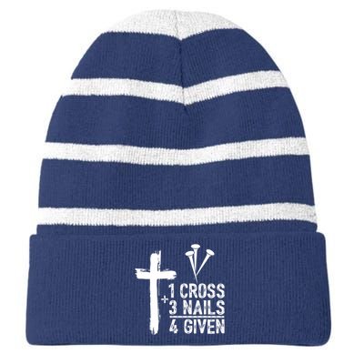 1 Cross 3 Nails Forgiven Jesus Christian Easter Striped Beanie with Solid Band