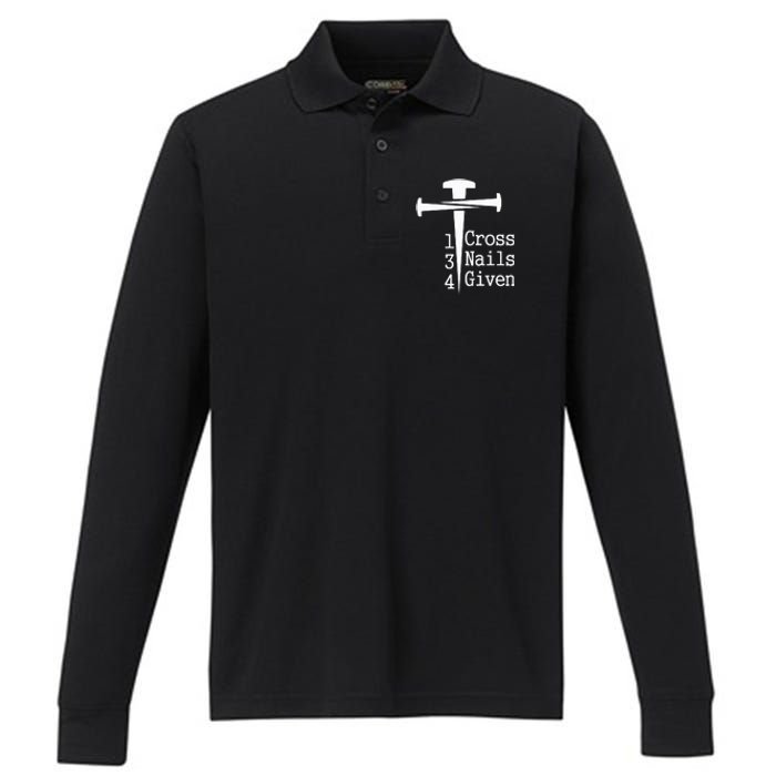 1 Cross 3 Nails 4 Given Performance Long Sleeve Polo