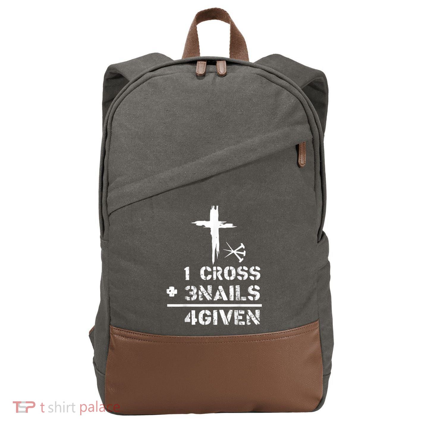 1 Cross 3 Nails Forgiven Christian Easter Day Gift Cotton Canvas Backpack