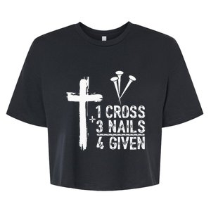 1 Cross 3 Nails Forgiven Christian Gift for Easter Bella+Canvas Jersey Crop Tee