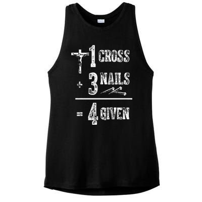 1 Cross + 3 Nails = 4 Given Forgiven Christian Jesus Christ Ladies PosiCharge Tri-Blend Wicking Tank